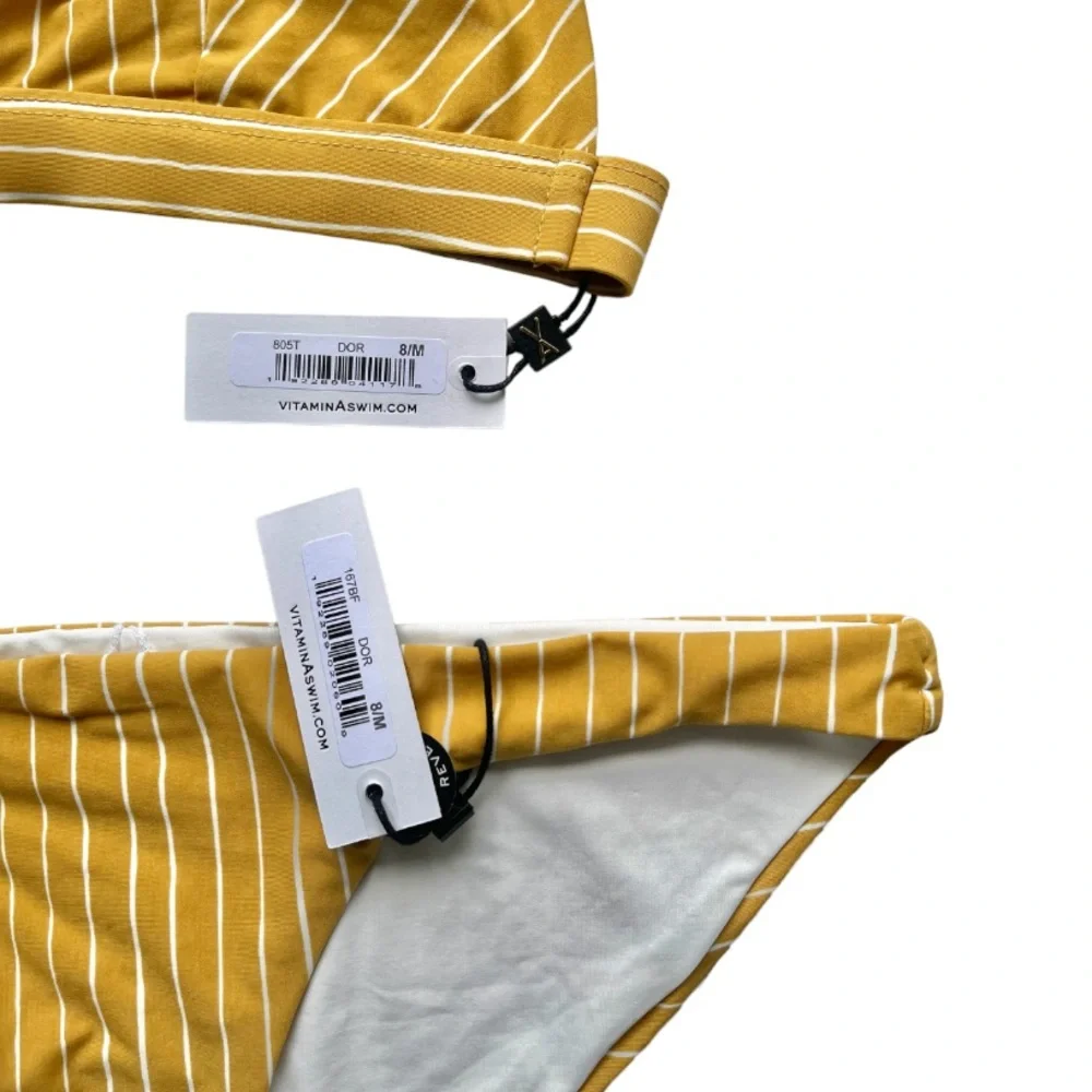 Vitamin A Neutra Swim Triangle Top and Luciana Bottom Bikini Set Dorada